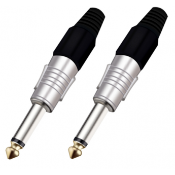 Разъём прямой, кабельный, никелированный, джек 6.35мм несимметричный "папа" (корпус цинковый сплав, чёрный) TAVERLAB P1081-BLACK