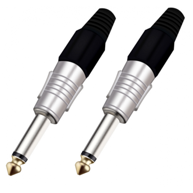 Разъём прямой, кабельный, никелированный, джек 6.35мм несимметричный "папа" (корпус цинковый сплав, чёрный) TAVERLAB P1081-BLACK