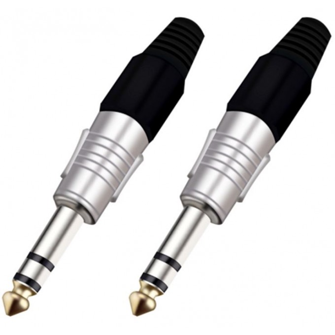 Разъём прямой, кабельный, никелированный, джек 6.35мм симметричный "папа" (корпус цинковый сплав, черный) TAVERLAB P1082-BLACK