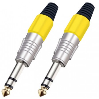 Разъём прямой, кабельный, никелированный, джек 6.35мм симметричный "папа" (корпус цинковый сплав, желтый) TAVERLAB P1082-YELLOW