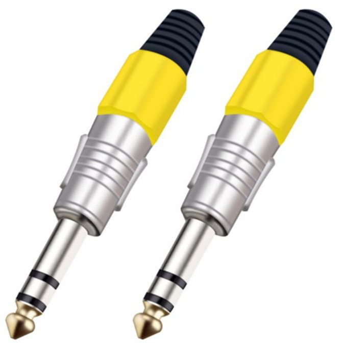 Разъём прямой, кабельный, никелированный, джек 6.35мм симметричный "папа" (корпус цинковый сплав, желтый) TAVERLAB P1082-YELLOW