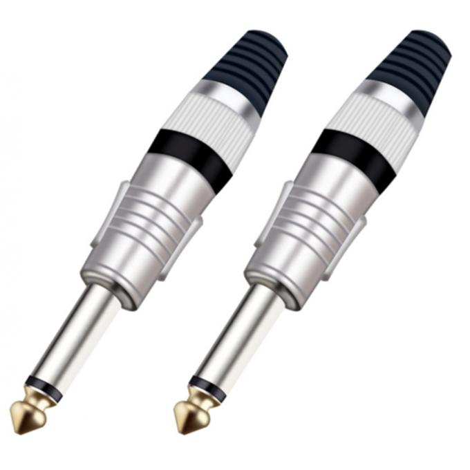 Разъём прямой, кабельный, никелированный, джек 6.35мм несимметричный "папа" (корпус цинковый сплав, чёрный) TAVERLAB P1083-BLACK