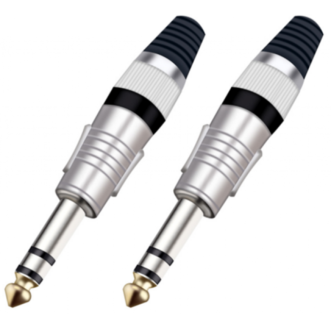 Разъём прямой, кабельный, никелированный, джек 6.35мм симметричный "папа" (корпус цинковый сплав, чёрный) TAVERLAB P1084-BLACK