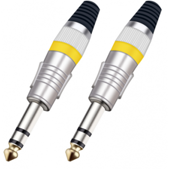 Разъём прямой, кабельный, никелированный, джек 6.35мм симметричный "папа" (корпус цинковый сплав, жёлтый) TAVERLAB P1084-YELLOW