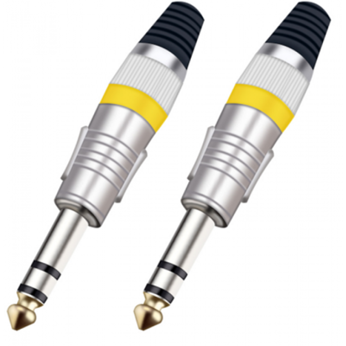 Разъём прямой, кабельный, никелированный, джек 6.35мм симметричный "папа" (корпус цинковый сплав, жёлтый) TAVERLAB P1084-YELLOW