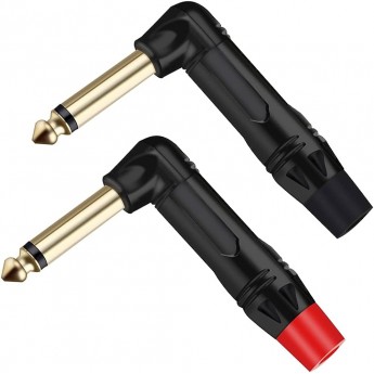 Разъём угловой, кабельный, позолоченный, джек 6.35мм симметричный, папа (корпус цинковый сплав, чёрный). Отгружается парами - красный + чёрный хвостовик, цена указана за штуку TAVERLAB TC161