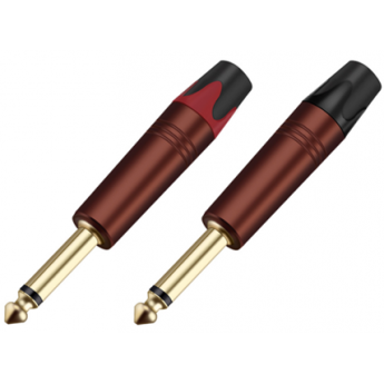 Разъём прямой, кабельный, позолоченный, джек 6.35мм несимметричный, папа (корпус цинковый сплав, цвет "красное вино"). Отгружается парами - красный + чёрный хвостовик, цена указана за штуку TAVERLAB TC208