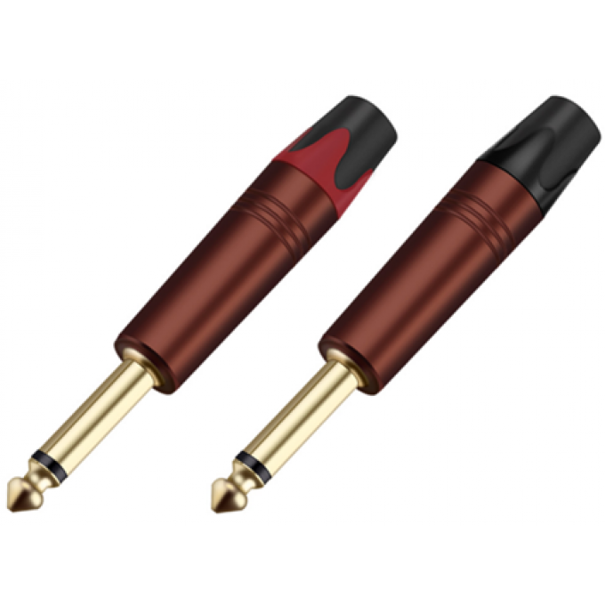 Разъём прямой, кабельный, позолоченный, джек 6.35мм несимметричный, папа (корпус цинковый сплав, цвет "красное вино"). Отгружается парами - красный + чёрный хвостовик, цена указана за штуку TAVERLAB TC208